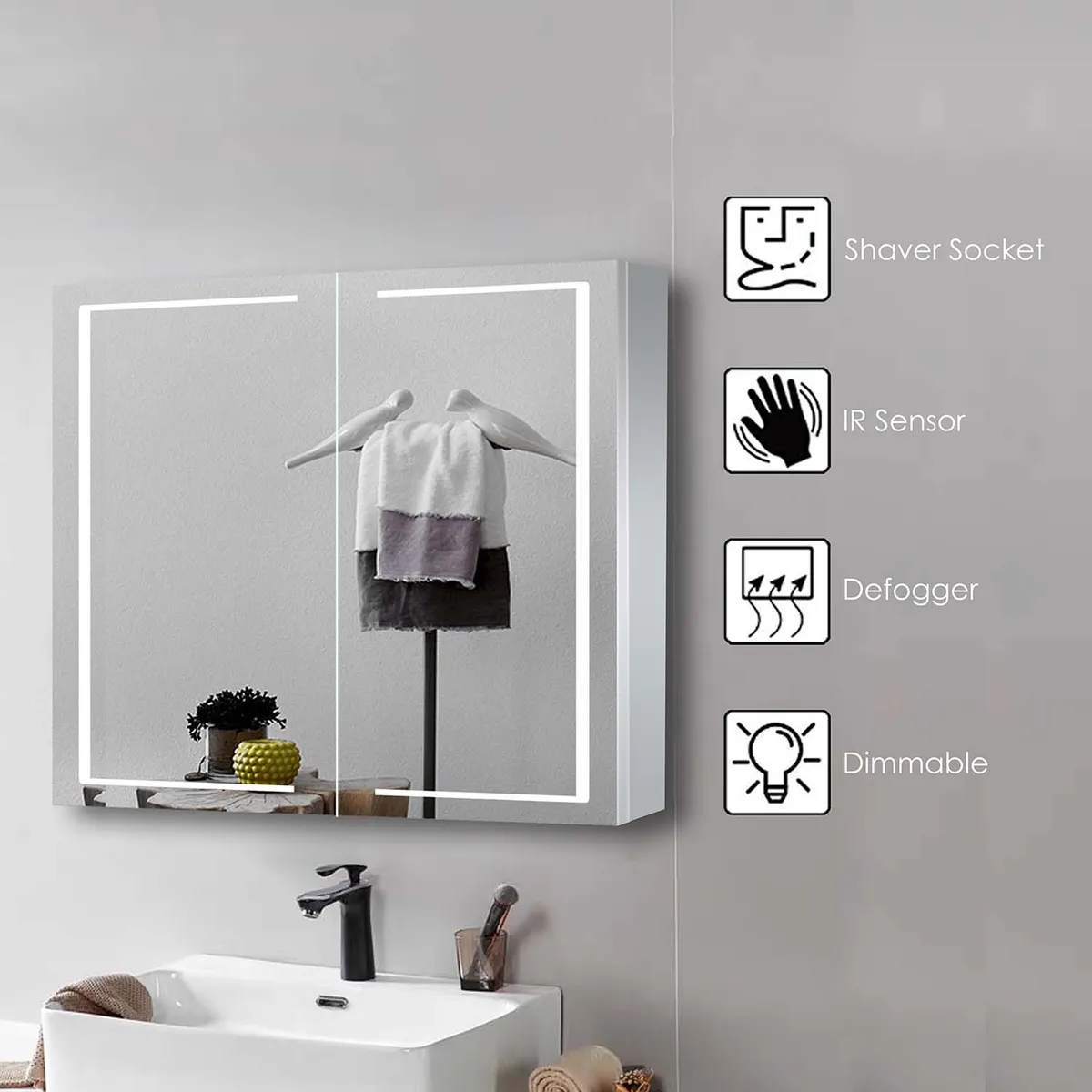 Shine Led Mirror Cabinet Double door 600 in default