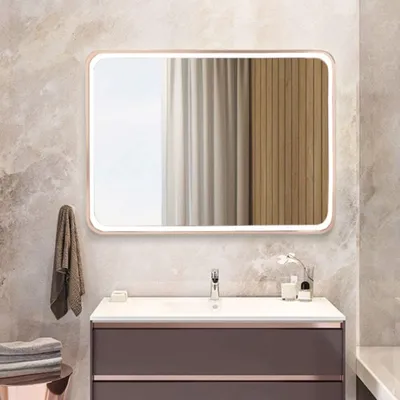 Sofia Framed Brushed Gold LED mirror rounded corner SBRG-600 in Brushed Gold