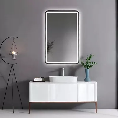 Sofia Framed Matt Black LED mirror rounded corner SB-600 in Matt Black