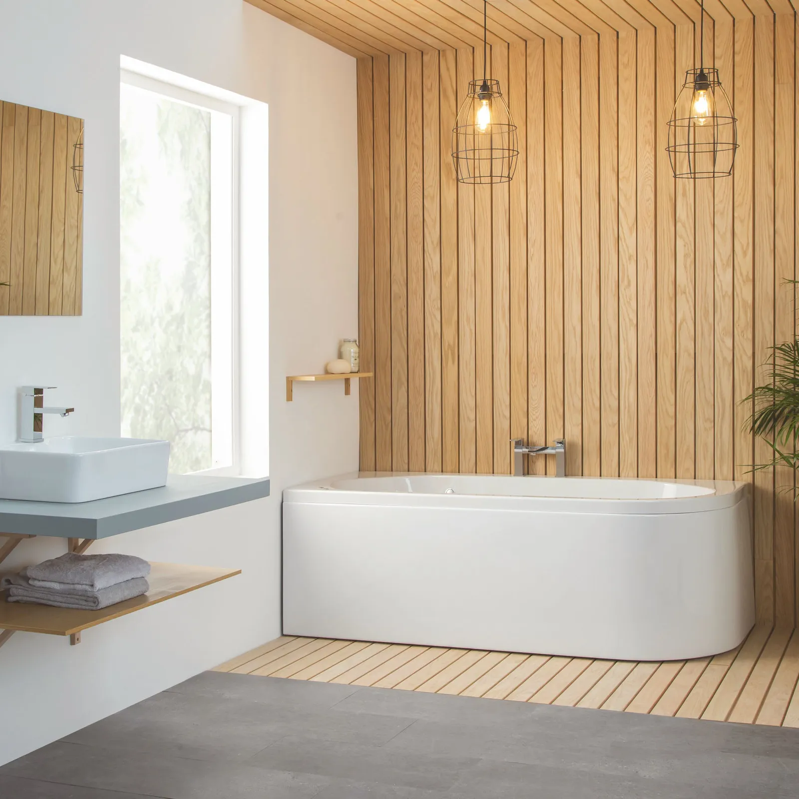 Status J-Shaped Carronite Single Ended Bath + Curved Panel Right Hand Option 1600x725mm RH CNITE in White Gloss
