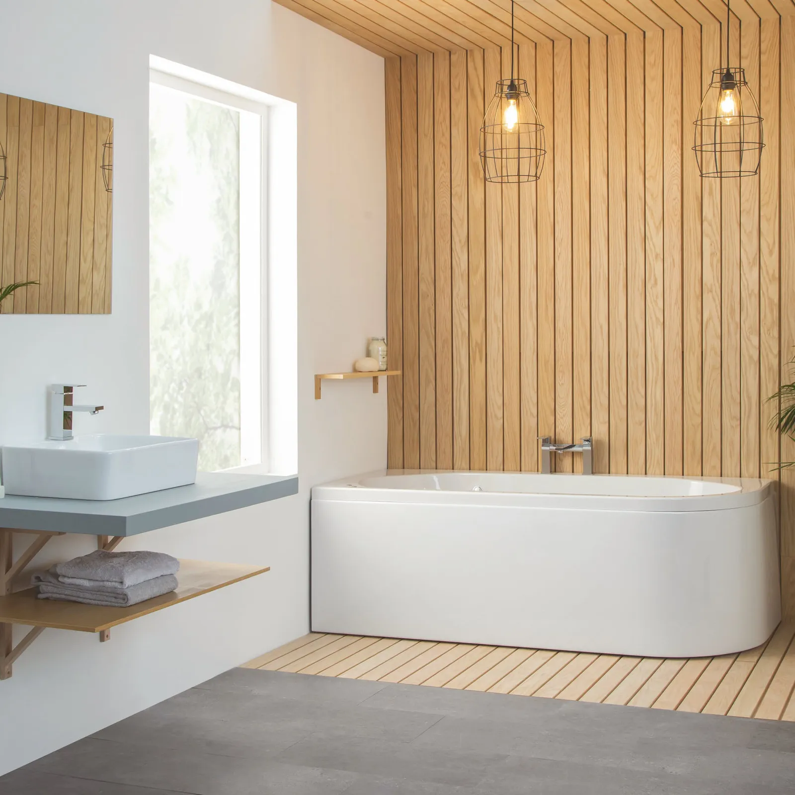 Status J-Shaped Carronite Single Ended Bath + Curved Panel Right Hand Option 1700x725mm RH CNITE in White Gloss