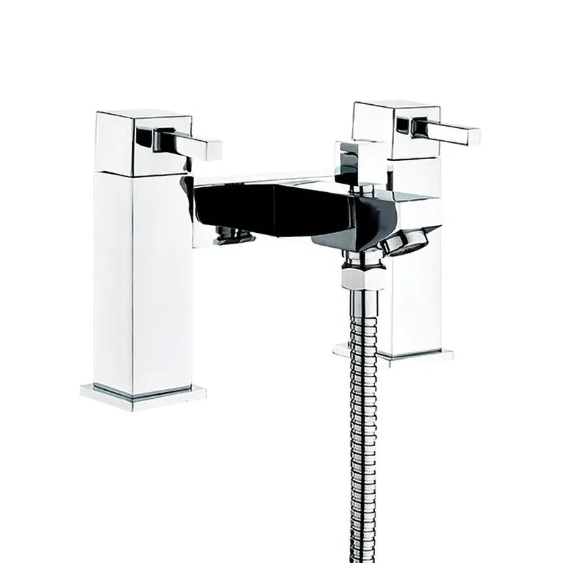 Ternto Dual Lever H Type Deck Mounted Bath Shower Mixer With Kit Chrome Plated in Chrome