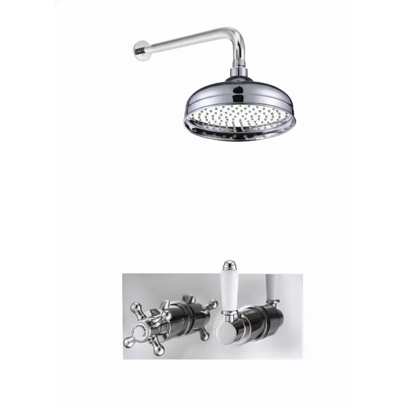 Thermostatic concealed Chrome Plated shower valve one Handle & one Cross Head 1 Outlets, Overhead showe , Wall shower arm in Chrome
