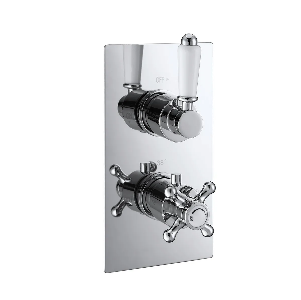 Thermostatic concealed Chrome Plated shower valve one Handle & one Cross Head 1 Outlets, Overhead showe , Wall shower arm in Chrome - photograph 2