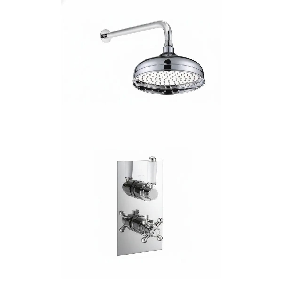 Thermostatic concealed Chrome Plated shower valve one Handle & one Cross Head 1 Outlets, Overhead shower, Wall shower arm in Chrome