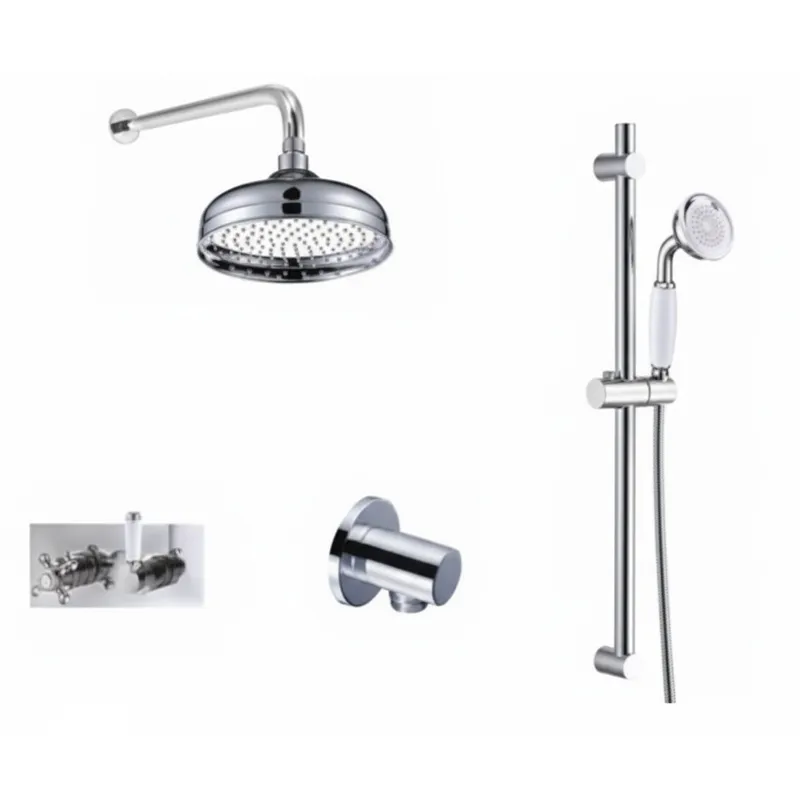 Thermostatic concealed Chrome Plated shower valve one Handle & one Cross Head 2 Outlets, Overhead shower, shower arm 300mm, Slide rail kit in Chrome