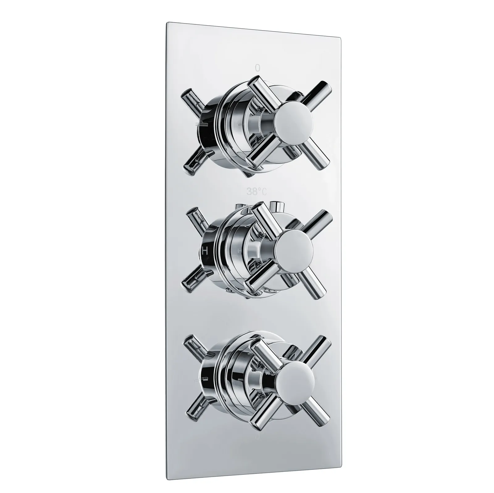 Thermostatic concealed Chrome Plated shower valve Three Cross Head 2 Outlets, Round Overhead , Wall shower arm , Water outlet with shower bracket, hand shower and hose in Chrome - photograph 2