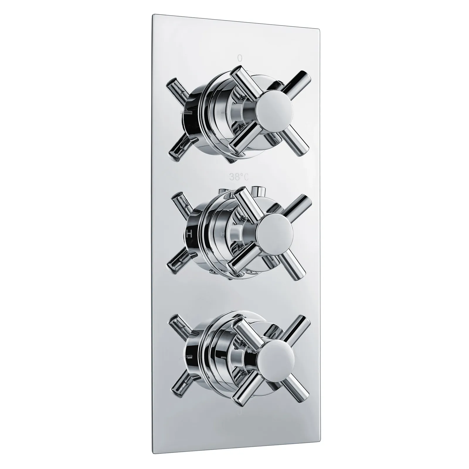 Thermostatic concealed Chrome Plated shower valve Three Cross Head 3 Outlets, Round Overhead shower, Slimline Bath filler with clicker waste, Water outlet with shower bracket in Chrome - photograph 2