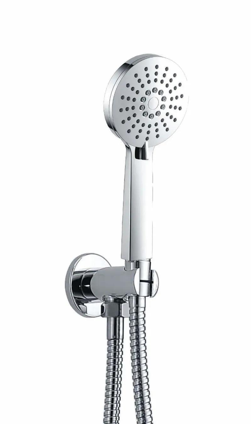 Thermostatic concealed Chrome Plated shower valve Three Cross Head 3 Outlets, Round Overhead shower, Slimline Bath filler with clicker waste, Water outlet with shower bracket in Chrome - photograph 3