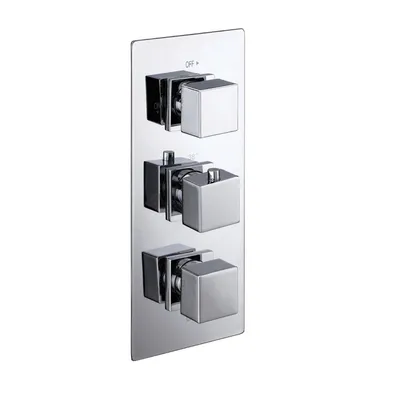 Thermostatic concealed Chrome Plated shower valve Three Knobs 3 Outlets, Overhead shower, Bath filler with clicker waste & hand shower. in Chrome - photograph 2