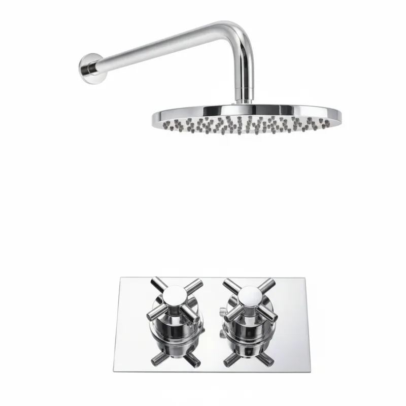 Thermostatic concealed Chrome Plated shower valve Two Cross Head 1 Outlets, Overhead shower & Wall shower arm in Chrome