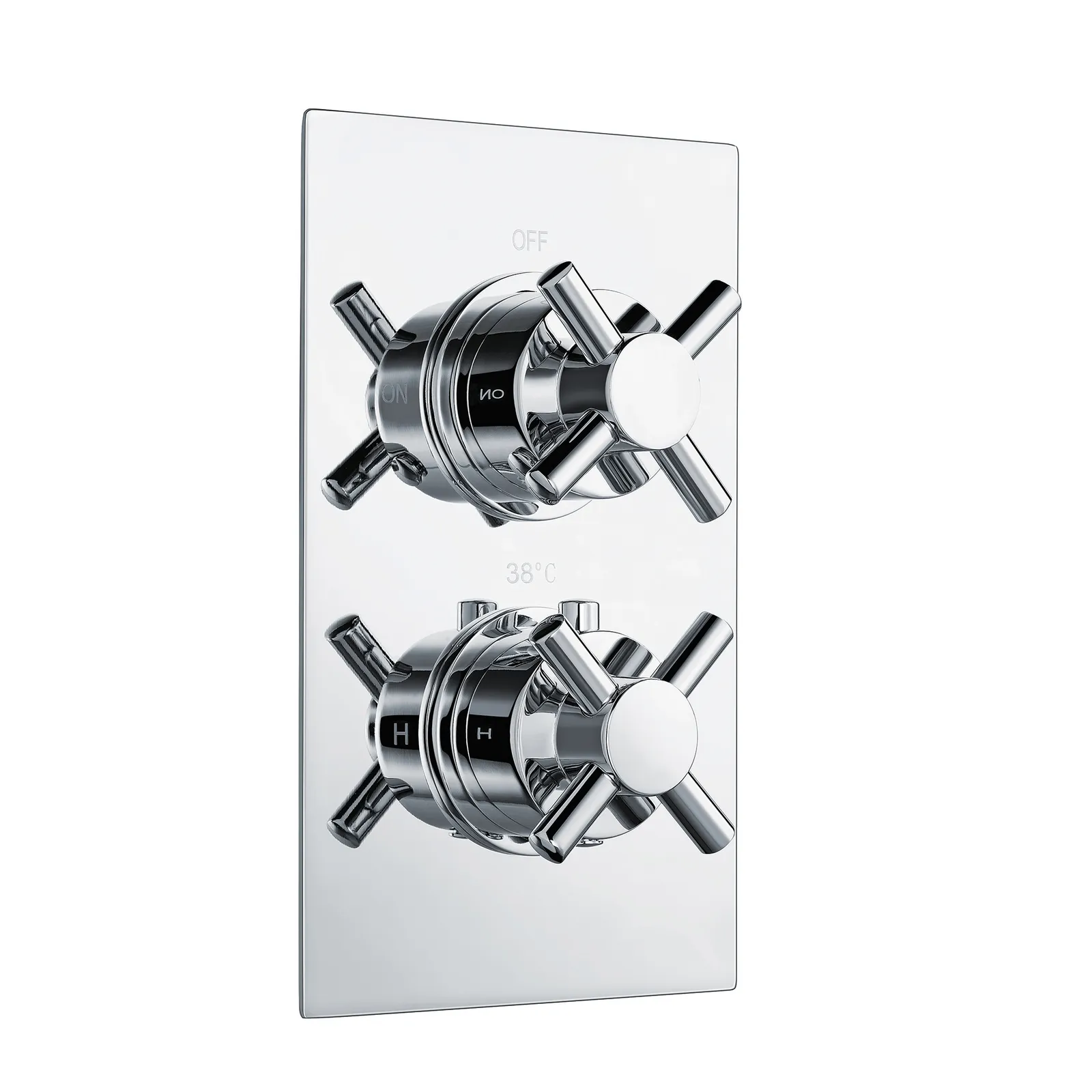 Thermostatic concealed Chrome Plated shower valve Two Cross Head 2 Outlets, Round Overhead shower, Wall shower arm , Slimline Bath filler with clicker waste in Chrome - photograph 2