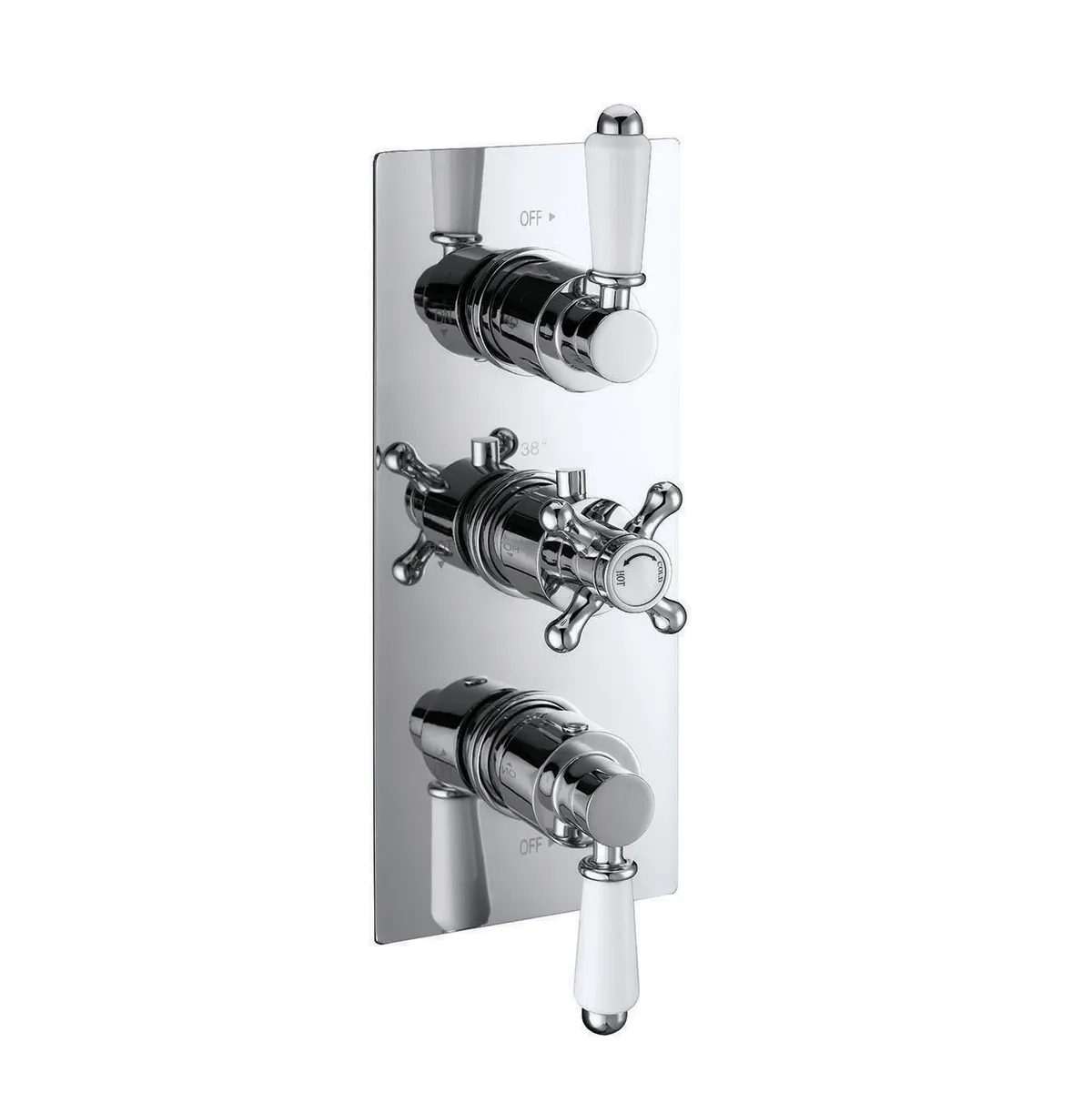 Thermostatic concealed Chrome Plated shower valve Two Handle & one Cross Head 2 Outlets, Overhead shower Slide rail kit, Water outlet elbow in Chrome - photograph 2