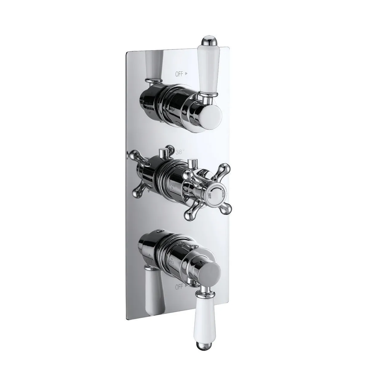 Thermostatic concealed Chrome Plated shower valve Two Handle & one Cross Head 3 Outlets, Overhead shower with Slimline Bath filler in Chrome - photograph 2
