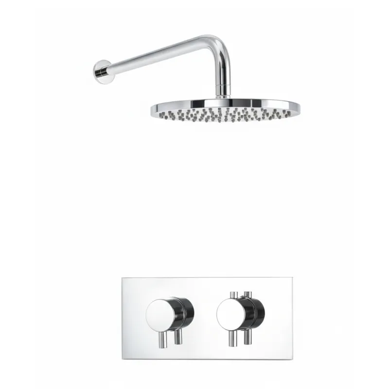 Thermostatic concealed Chrome Plated shower valve Two Knobs 1 Outlets, Overhead shower, Wall shower arm in Chrome