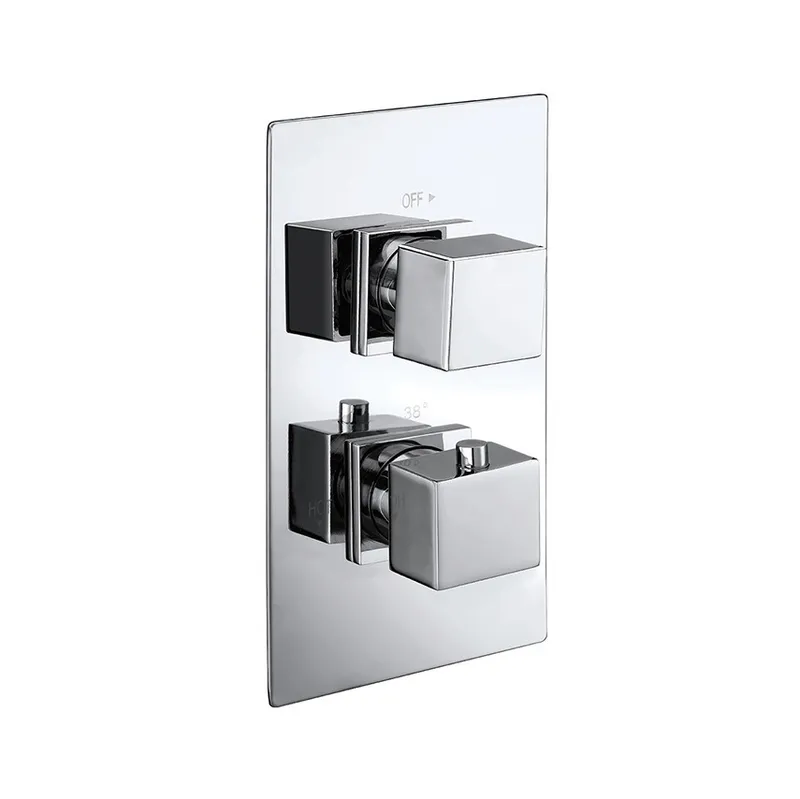 Thermostatic concealed Chrome Plated shower valve Two Knobs 2 Outlets, Overhead shower, Slide rail kit, Water outlet elbow in Chrome - photograph 2