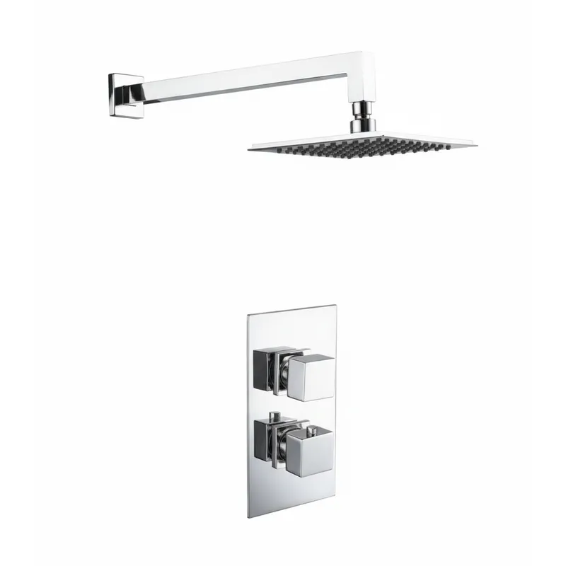 Thermostatic concealed Chrome Plated shower valve Two Knobs 2 Outlets, Overhead shower, Wall shower arm in Chrome