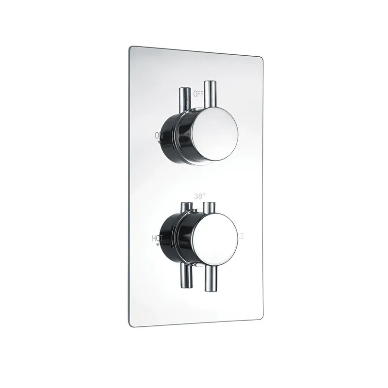 Thermostatic concealed Chrome Plated shower valve Two Knobs 2 Outlets, Overhead shower, Wall shower arm , Spout in Chrome - photograph 2