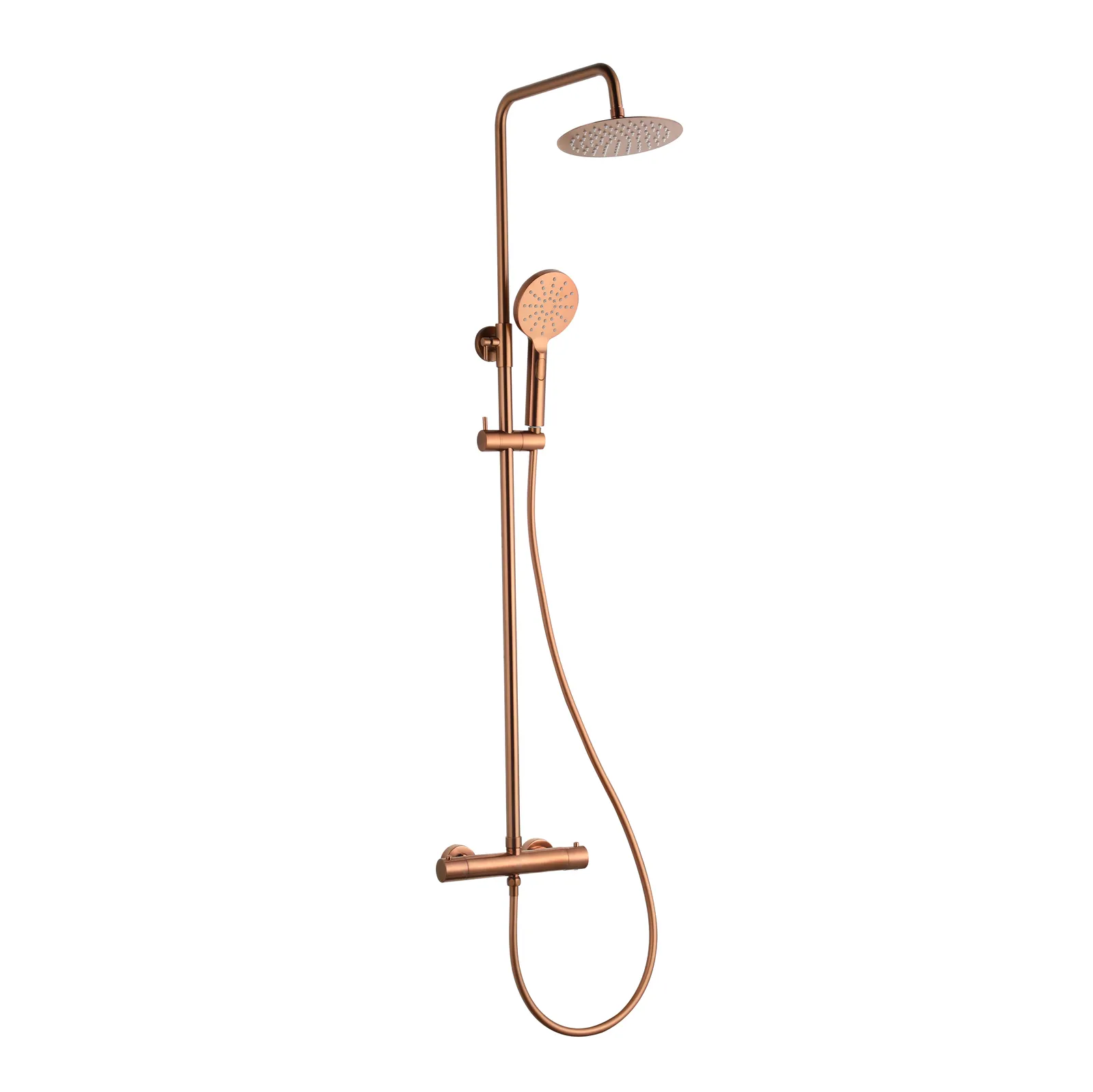 Treviso 2 Outlets Thermostatic Shower Mixer With Rigid Riser Kit Brushed Rose Gold in Brushed Rose Gold