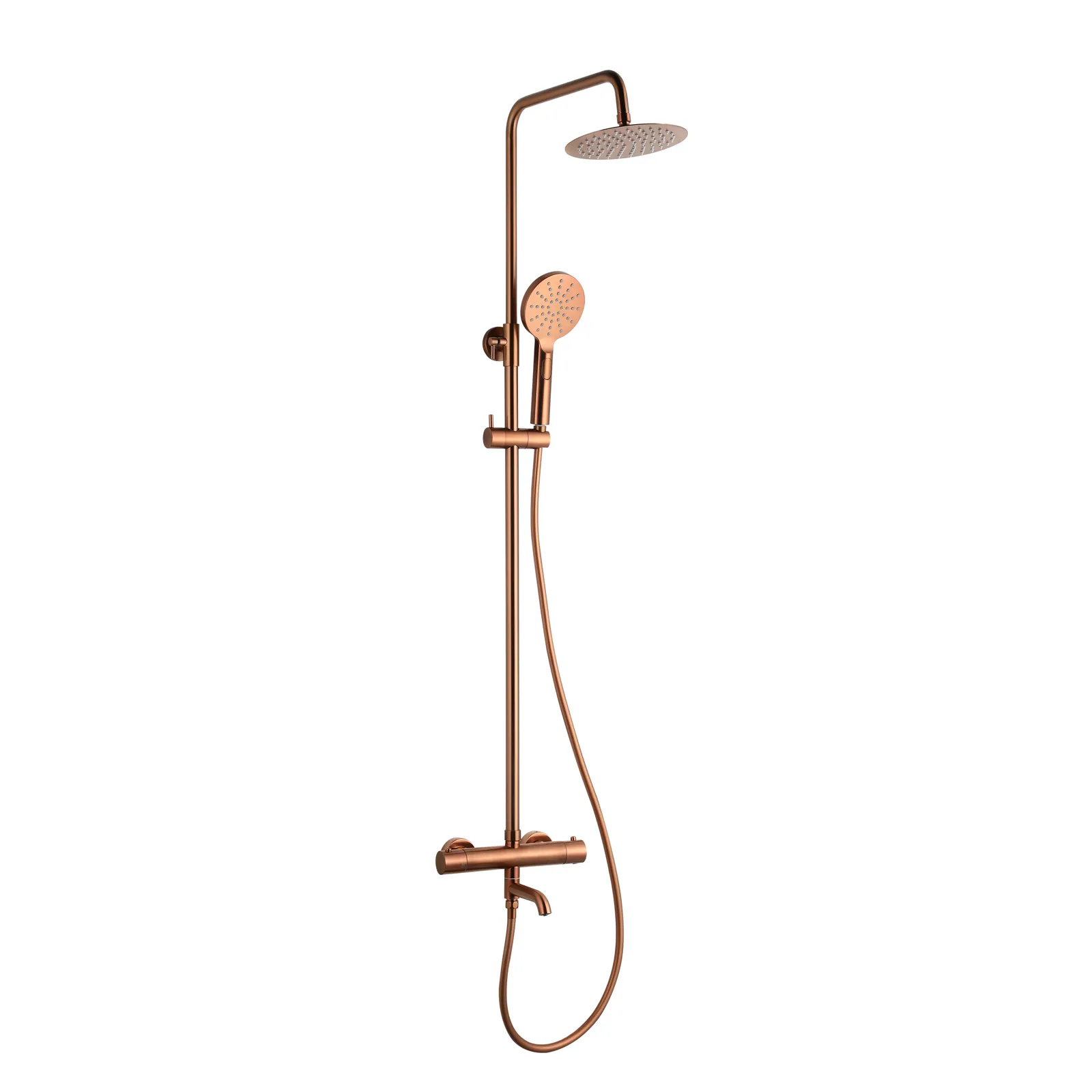 Treviso 3 Outlets Thermostatic Shower Mixer With Rigid Riser Kit Brushed Rose Gold in Brushed Rose Gold