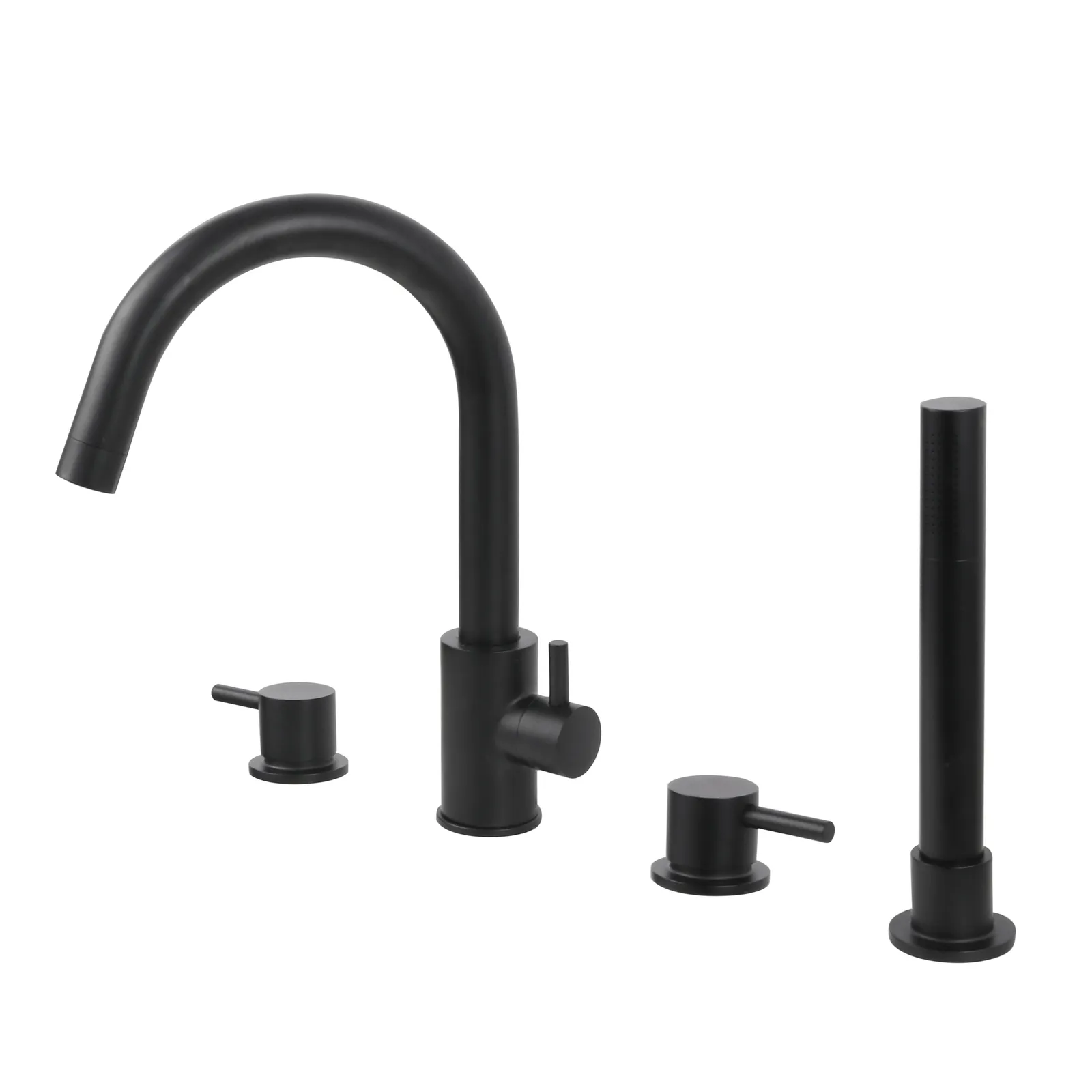 Treviso 4 Hole Deck Mounted Bath Mixer with hand Shower Kit Black Matt in Black Matt