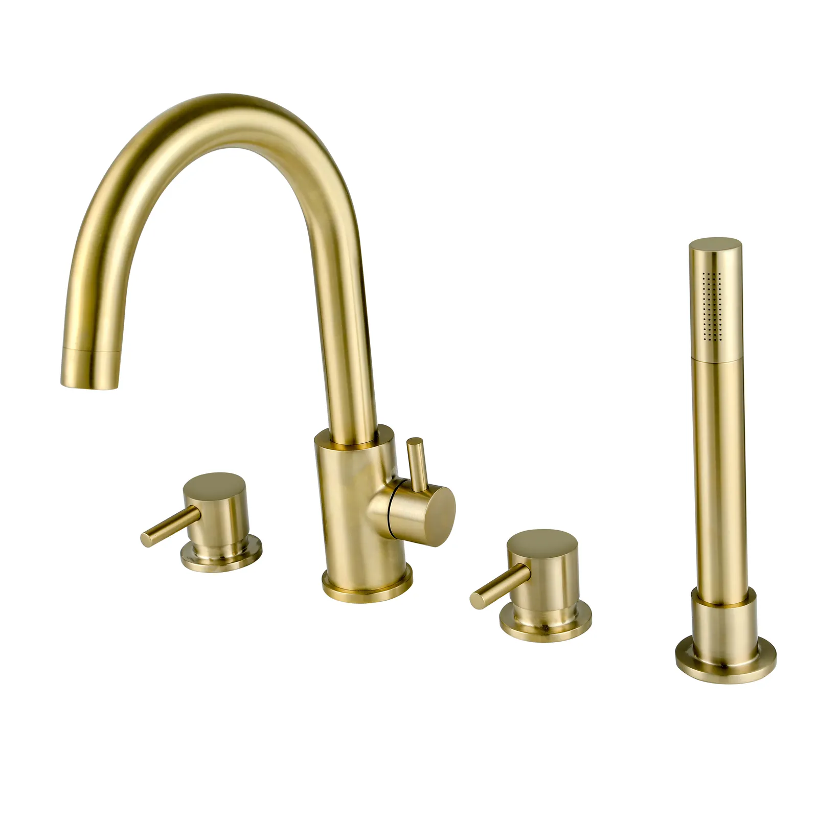 Treviso 4 Hole Deck Mounted Bath Mixer with hand Shower Kit Brushed Gold in Brushed Gold
