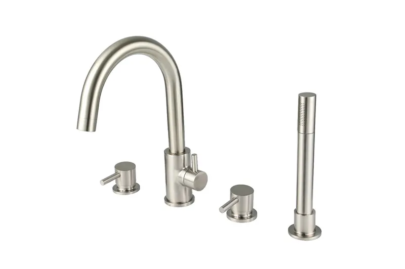 Treviso 4 Hole Deck Mounted Bath Mixer with hand Shower Kit Brushed Nickel in Brushed Nickel