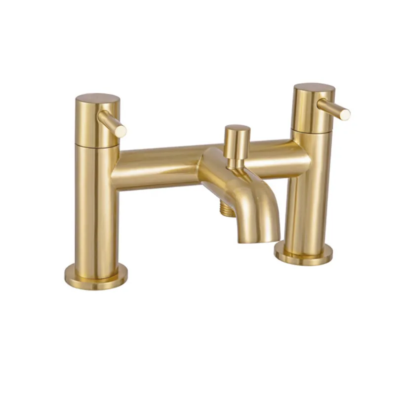 Treviso Dual Lever H Type Bath Filler and Shower Mixer Brushed Gold in Brushed Gold