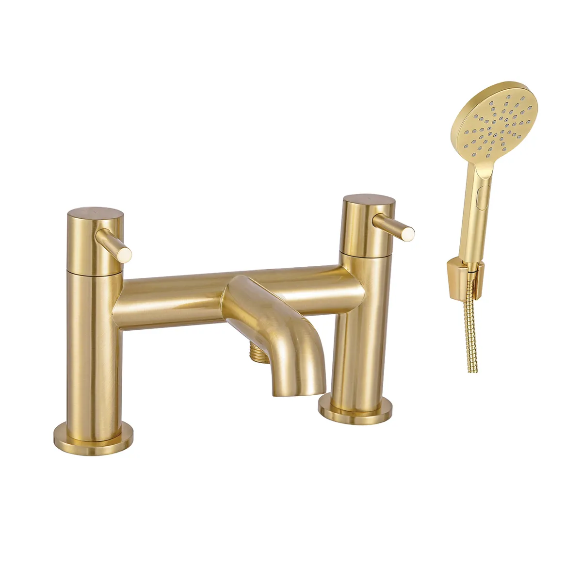 Treviso Dual Lever H Type Bath Filler and Shower Mixer With Kit Brushed Gold in Brushed Gold