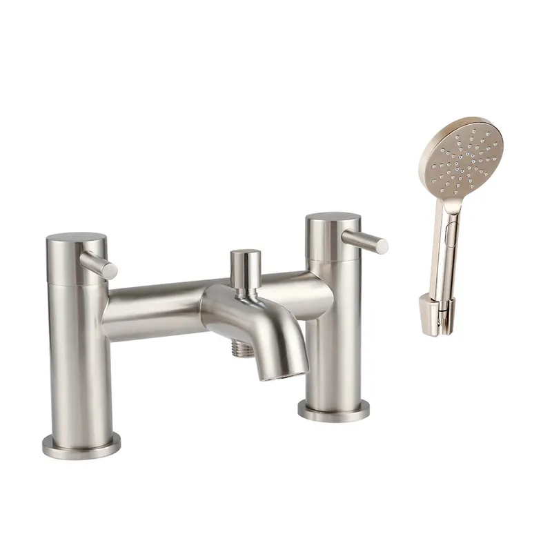 Treviso Dual Lever H Type Bath Filler and Shower Mixer With Kit Brushed Nickel in Brushed Nickel