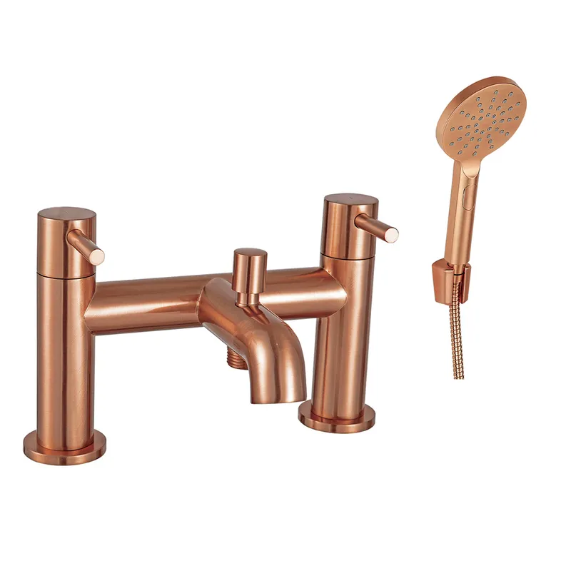 Treviso Dual Lever H Type Bath Filler and Shower Mixer With Kit Brushed Rose Gold in Brushed Rose Gold