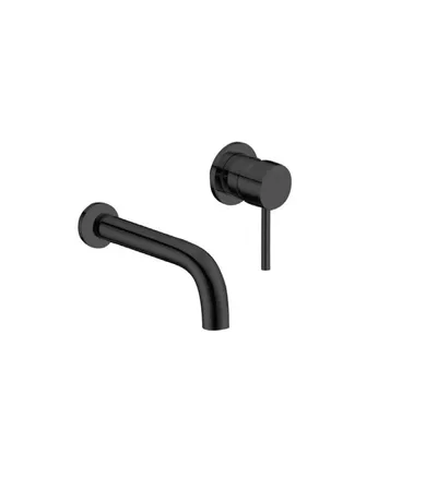 Treviso Single Lever Wall Mounted Basin Mixer Black Matt in Black Matt