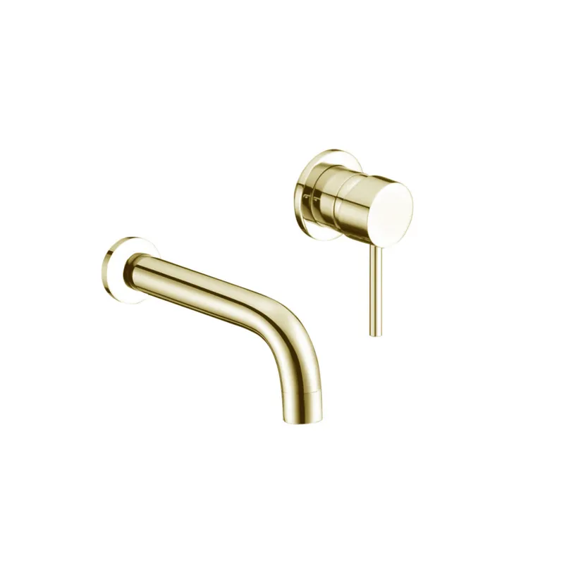 Treviso Single Lever Wall Mounted Basin Mixer Brushed Gold in Brushed Gold