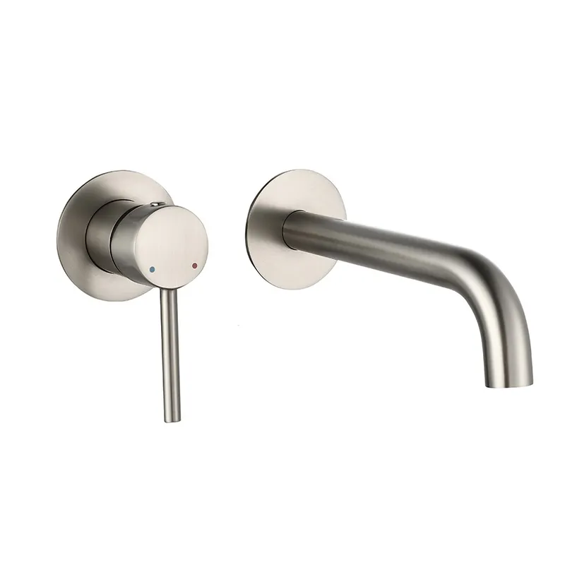 Treviso Single Lever Wall Mounted Basin Mixer Brushed Nickel in Brushed Nickel