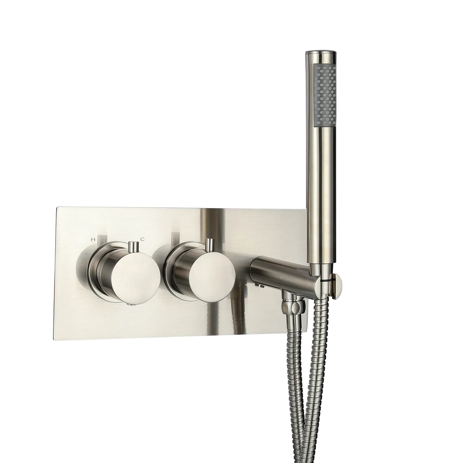 Treviso Thermostatic concealed Shower mixer with kit 2 outlets Brushed Nickel in Brushed Nickel