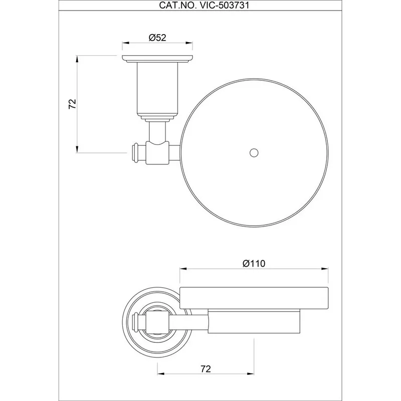 Technical drawing for VIC Chrome Soap Dish Holder (frosted glass)