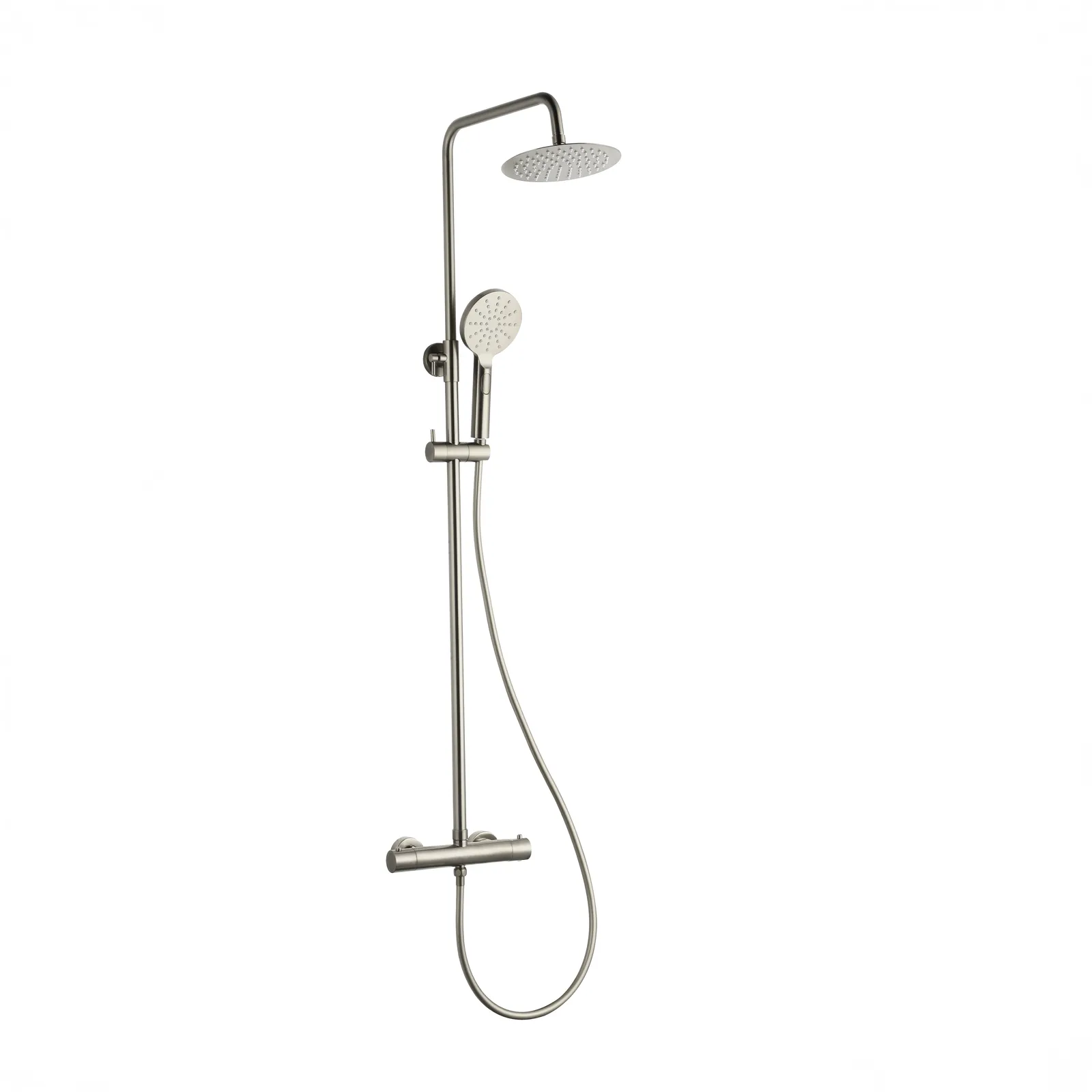 Voss 2 Outlets Thermostatic Shower Mixer With Rigid Riser Kit Brushed Nickel in Brushed Nickel