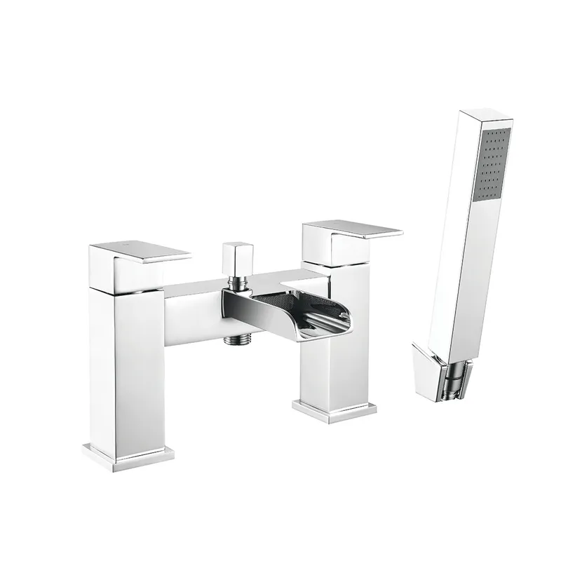 Waterfall Dual Lever H Type Deck Mounted Bath Shower Mixer With Kit Chrome Plated in Chrome