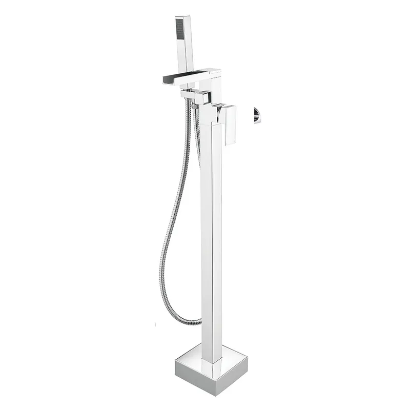 Waterfall Floor Mounted Single Lever Bath Shower Mixer With Kit Chrome Plated in Chrome