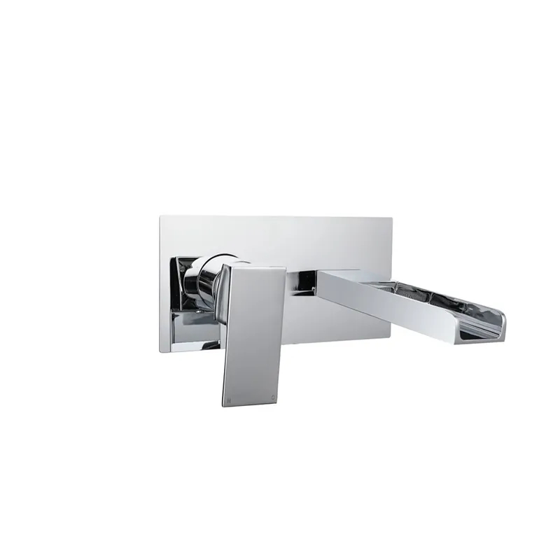 Waterfall Single Lever Wall Mounted Basin Mixer With Spout Chrome Plated in Chrome