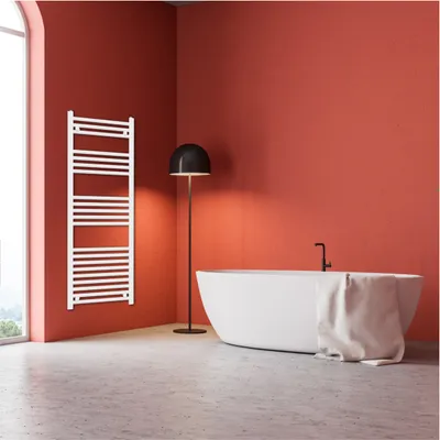 White Tokyo Single Modern Vertical Towel Radiator 1200mm x 500mm in White Gloss